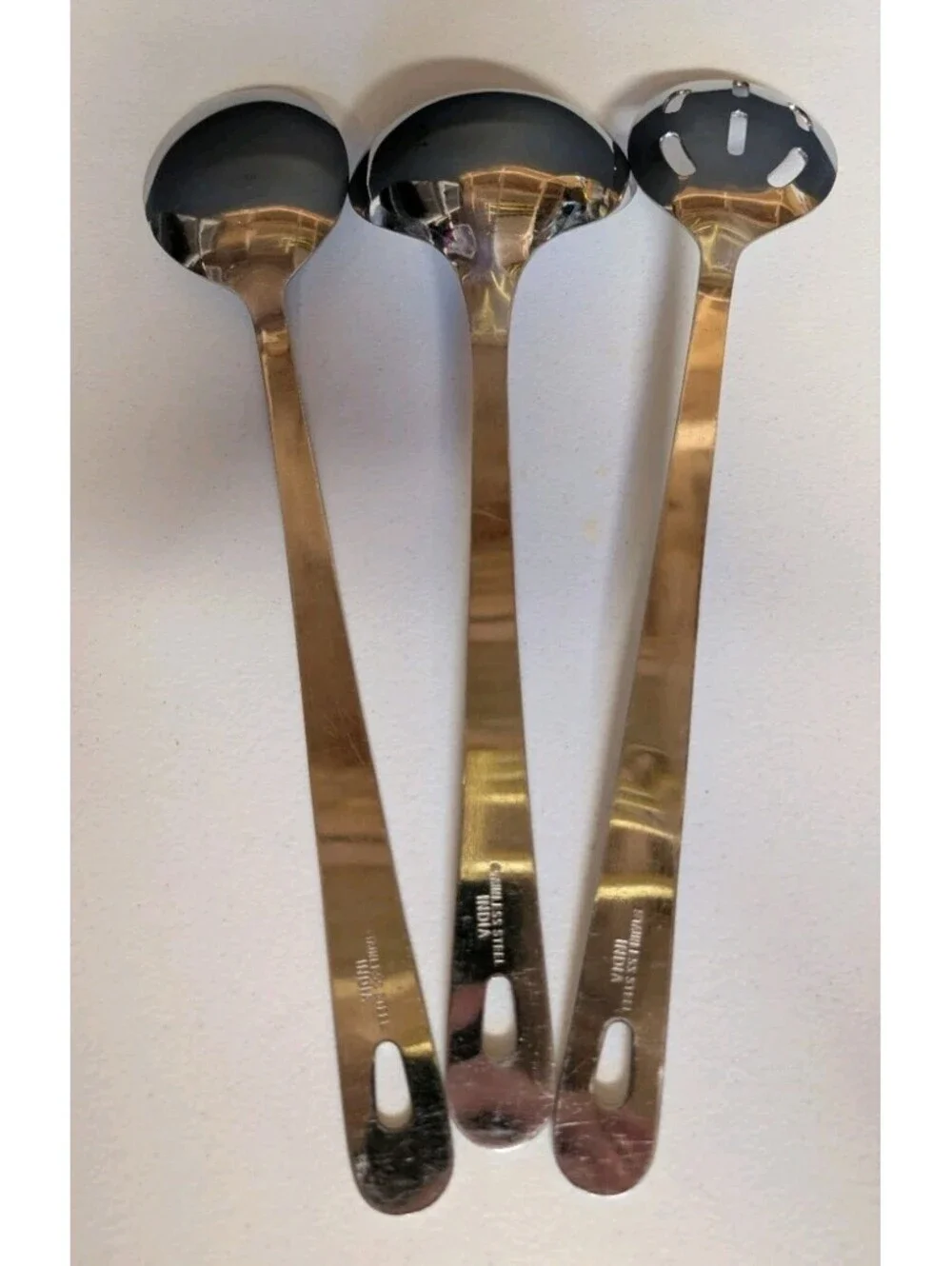 India Made Stainless Steel Buffet Set W/Slotted Spoon,Basting Spoon,Soup Ladle
